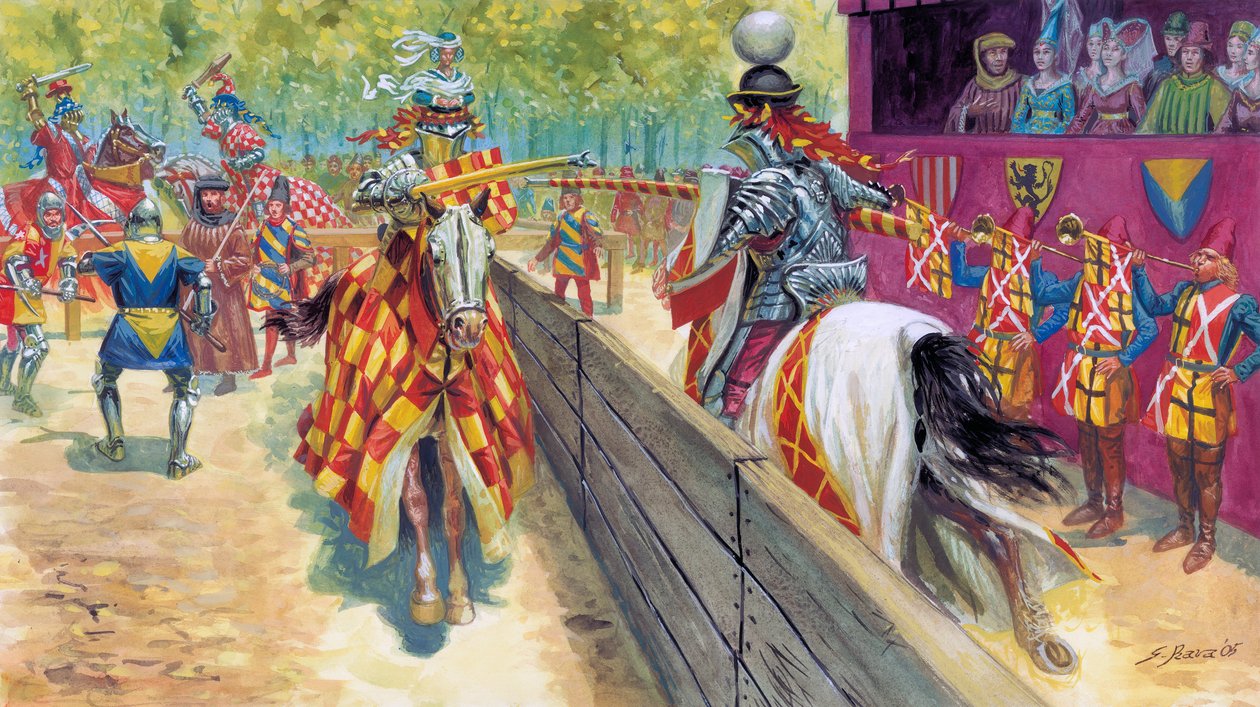 中世纪：切瓦勒式的比武场面--比武（巡回赛），侠义竞技--侠义竞技 作者 朱塞佩·拉瓦（Giuseppe Rava）