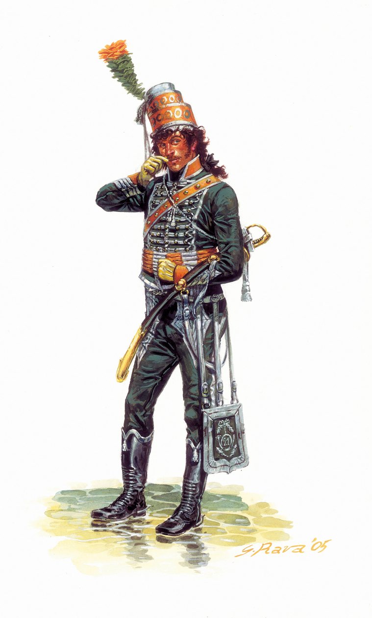 身着猎马服的年轻士兵约阿希姆-缪拉（1767-1815 年）肖像 - 身着猎马服的年轻士兵约阿希姆-缪拉肖像 - 朱塞佩-拉瓦的插图 作者 朱塞佩·拉瓦（Giuseppe Rava）