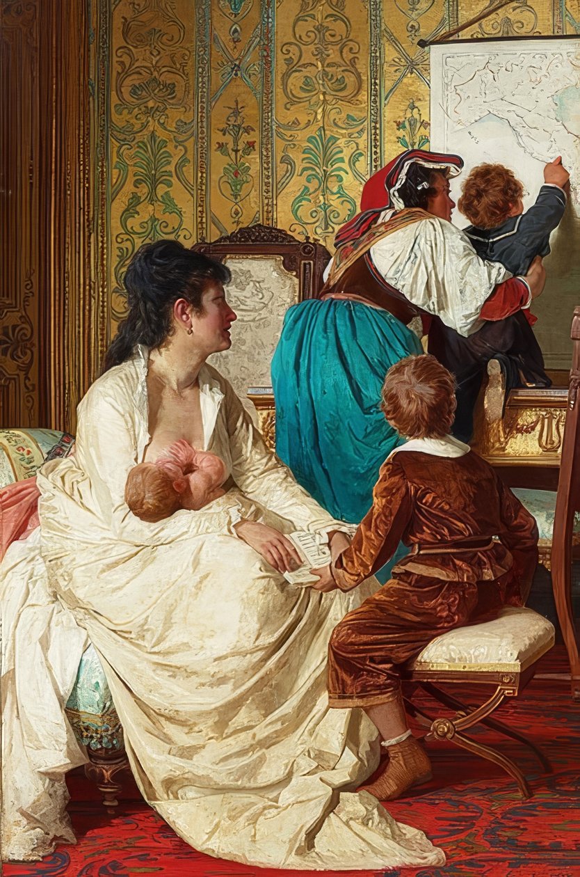 一个好母亲的喜悦（Le gioie della buona mamma）。 1877年 作者 朱塞佩·舒蒂（Giuseppe Sciuti）