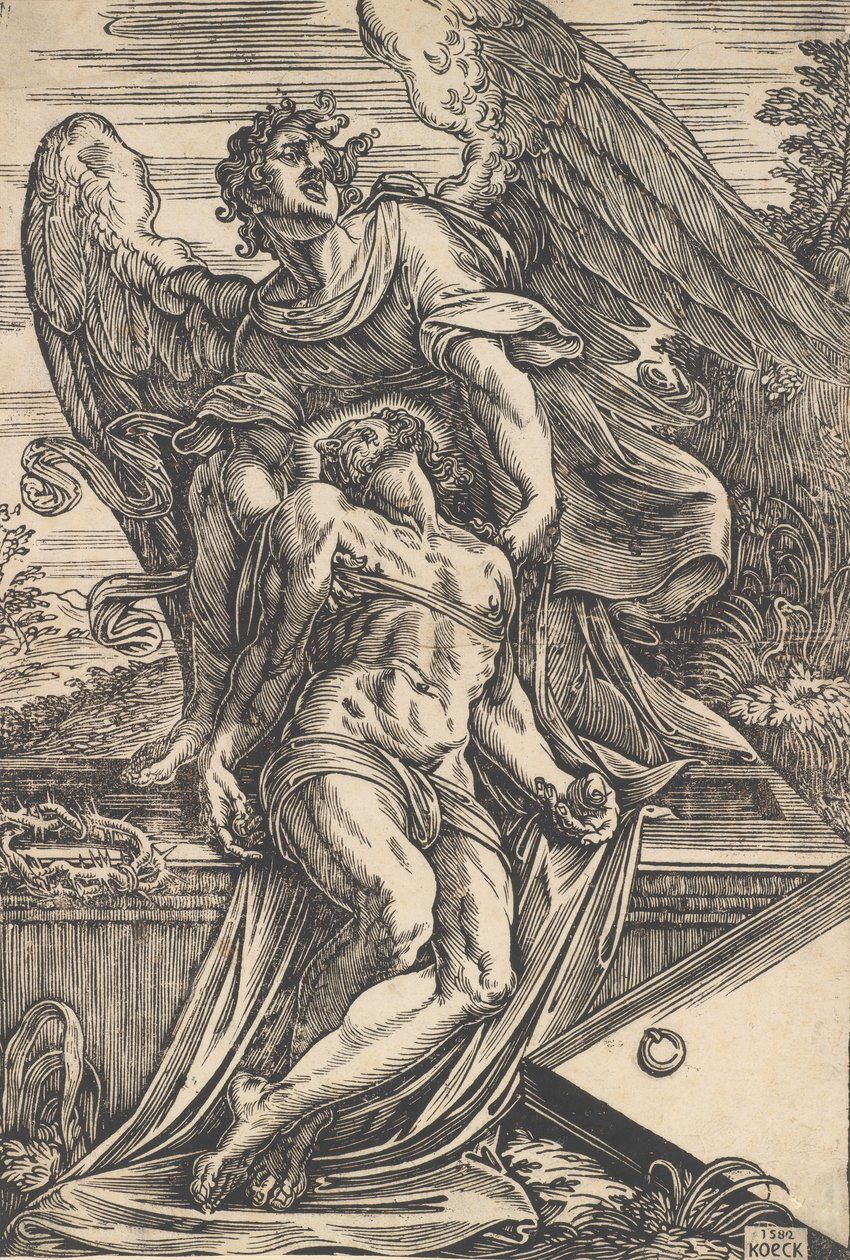 由天使支撑的死亡的基督，1582年。 作者 朱塞佩·斯科拉里