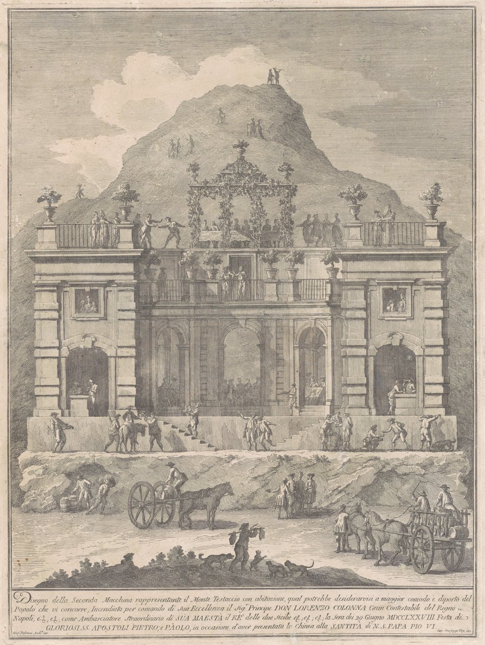 1778年为奇纳河建造的第二座建筑：蒙特-特斯塔奇奥附近的一座住宅 作者 朱塞佩·瓦西（Giuseppe Vasi），模仿朱塞佩·帕拉齐（Giuseppe Palazzi）