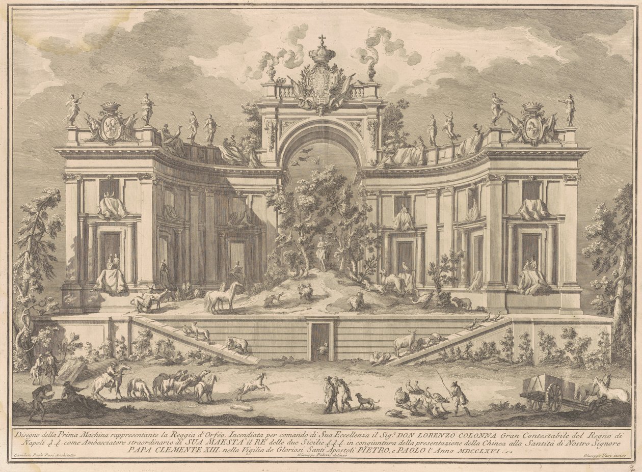 1766年的《奇纳河》：奥菲斯宫（Prima Macchina for the Chinea of 1766: The Palace of Orpheus 作者 朱塞佩·瓦西，继朱塞佩·帕拉齐，继保罗·波西