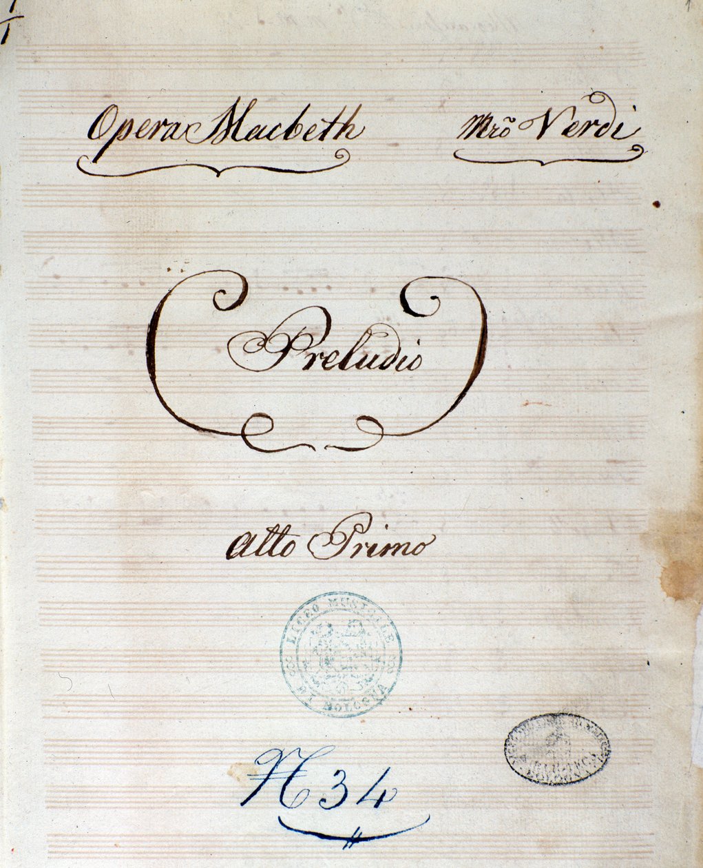 First page of original musical score of Macbeth opera by Giuseppe Verdi 作者 朱塞佩·威尔第
