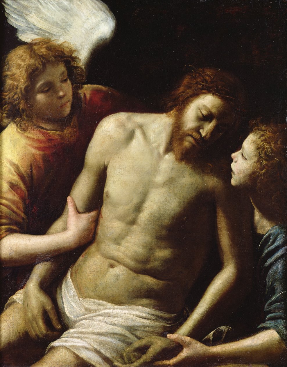 死了的基督由两位天使支持，c。 1628 作者 朱塞佩·韦米格里奥（Giuseppe Vermiglio）