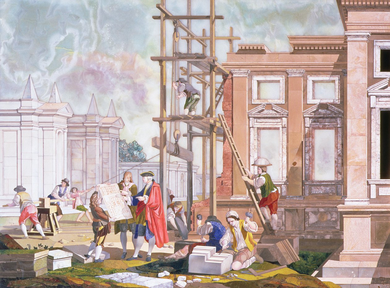 建筑，共四幅插图，展示了美术，约于1780年 作者 朱塞佩·佐基