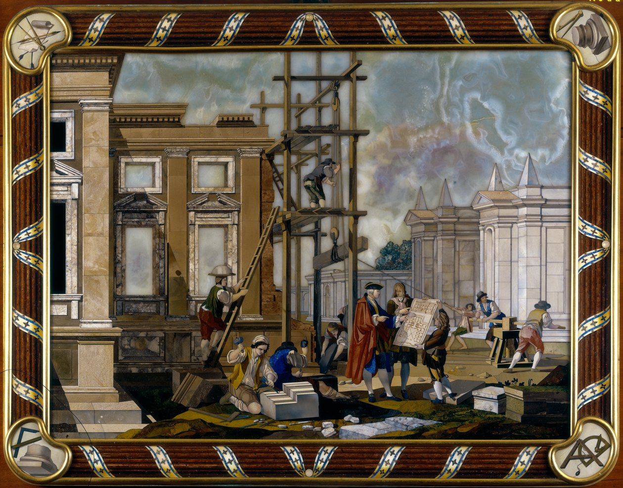 面板在pietre dure inlay描绘建筑 作者 朱塞佩·佐基
