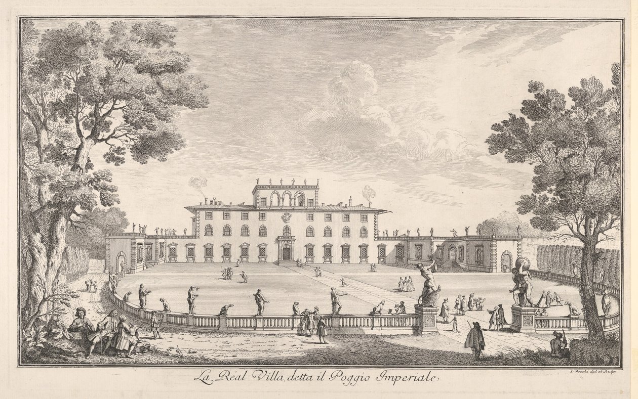 皇家别墅称为Poggio Imperiale，真正的别墅称为Poggio Imperiale，查看...，1744年。 作者 朱塞佩·佐基