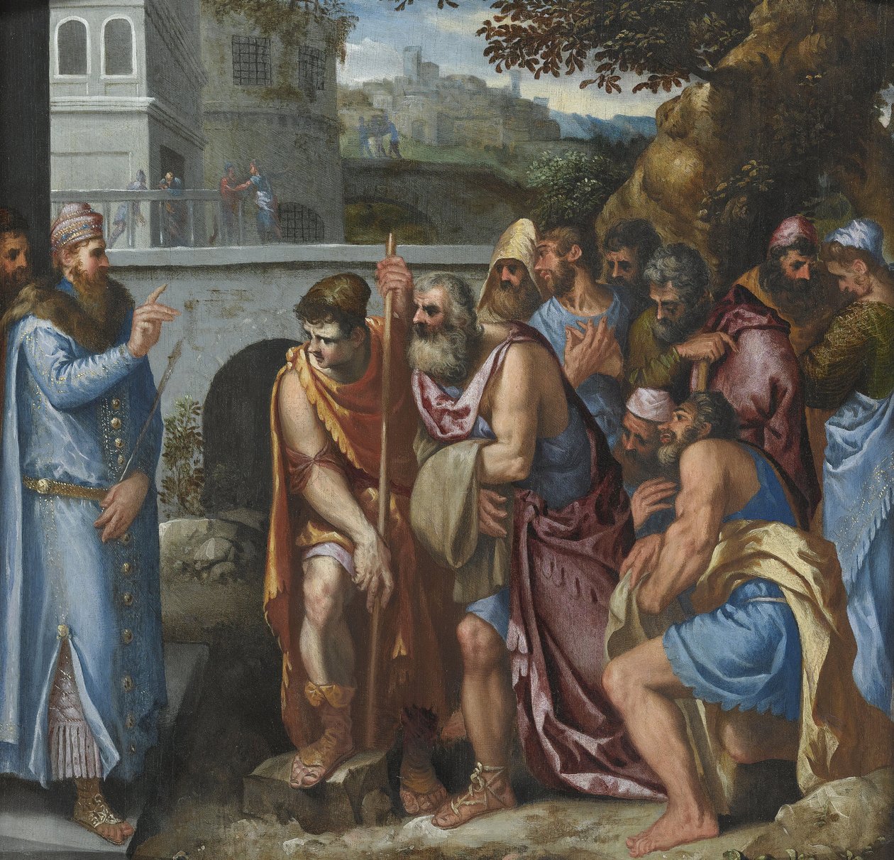 Joseph and his Brothers par Salviati, Giuseppe (1520-1575)。 木头油彩，尺寸：62x62 作者 朱塞佩·德拉·波尔塔·萨尔维亚蒂
