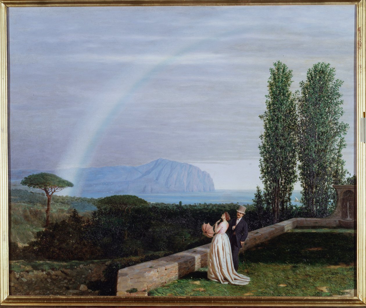 热那亚附近的风景，一对夫妇在看彩虹 画家：Giuseppe delle Piane (1832-1902) 1902 Dim 73x88 cm 热那亚，现代艺术画廊，inv 0260 作者 朱塞佩·德尔·皮安