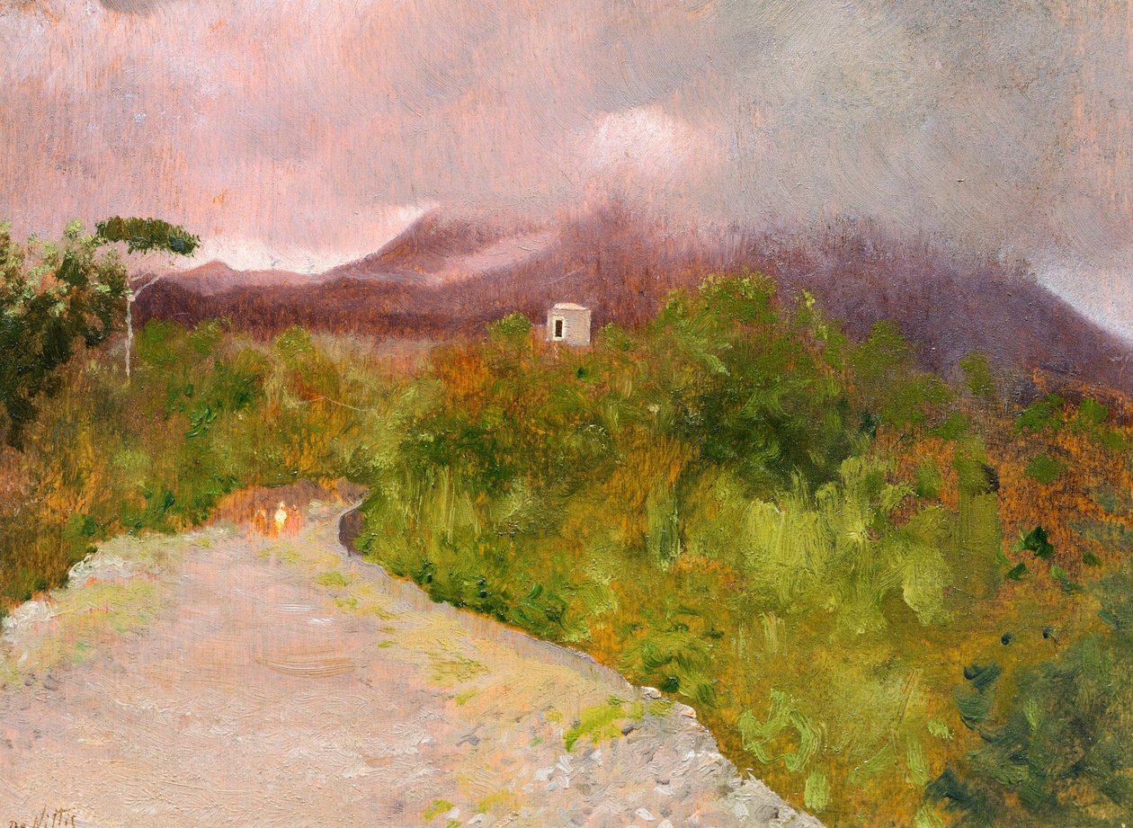 Fumarole of Mount Vesuvius, circa 1871, by Giuseppe De Nittis (1846-1884), oil on canvas, 9x17 cm 作者 朱塞佩或约瑟夫·德尼蒂斯