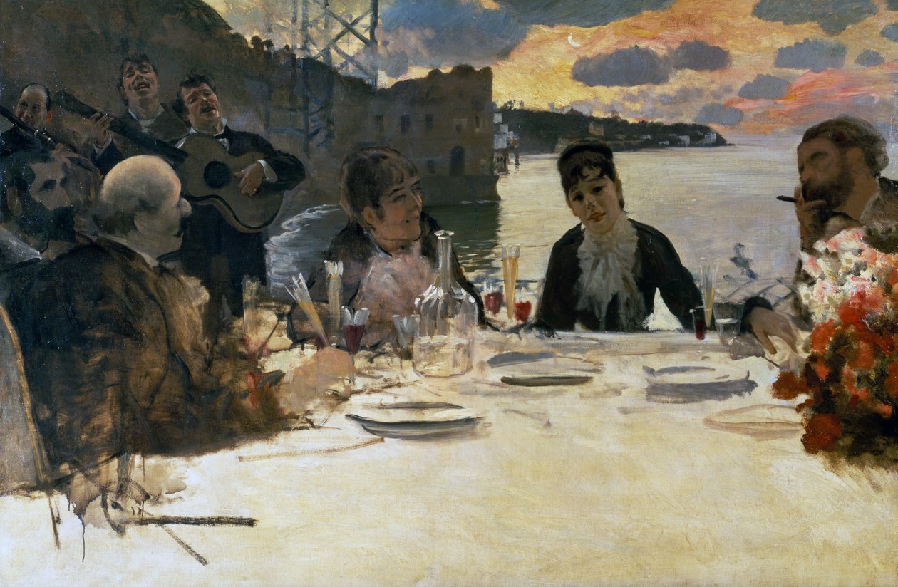 Posillipo 的午餐，约 1879 年（布面油画） 作者 朱塞佩或约瑟夫·德尼蒂斯