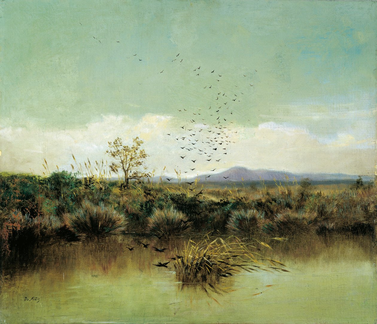 朱塞佩-德-尼蒂斯（1846-1884）的《在奥凡托河畔》，布面油画，50x58厘米 作者 朱塞佩或约瑟夫·德尼蒂斯