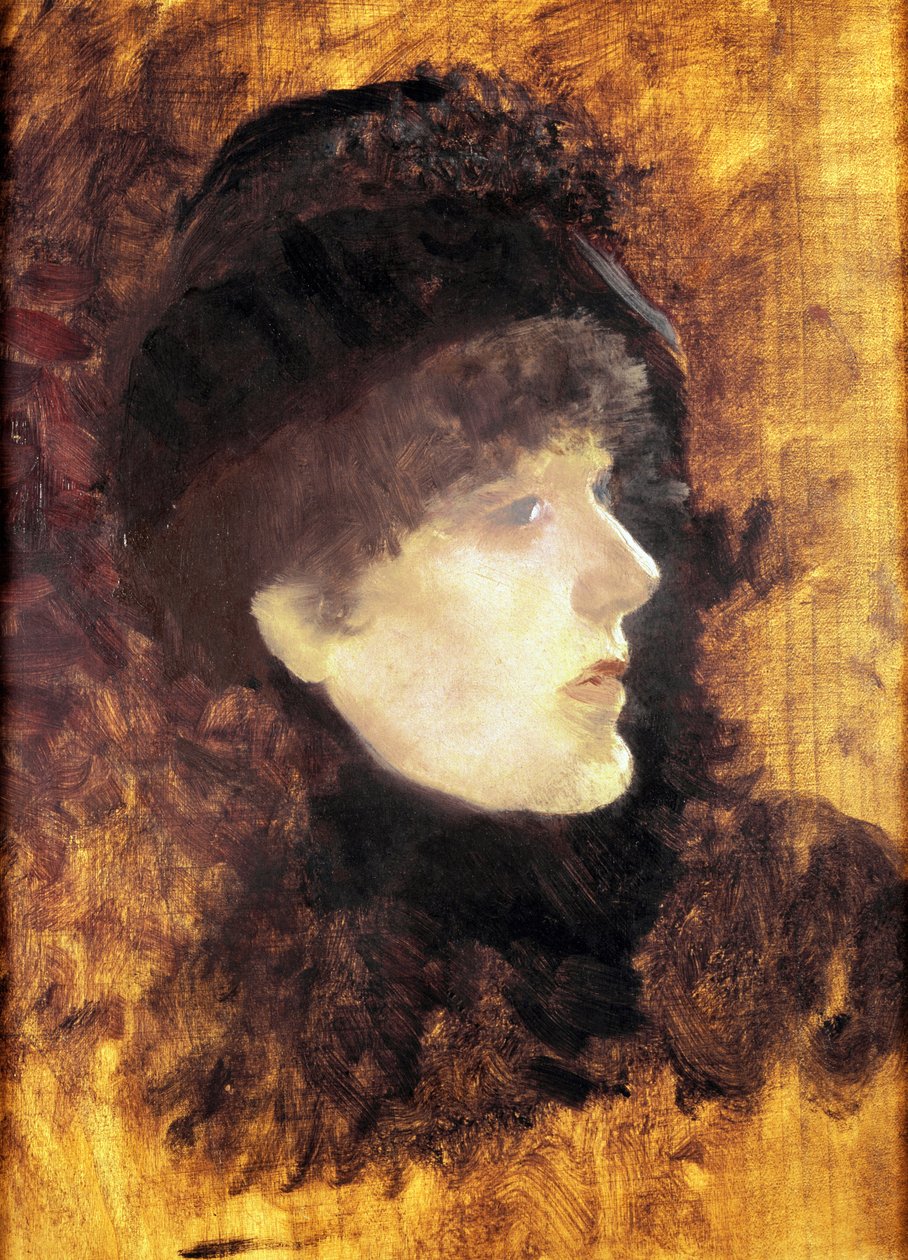 莎拉·伯恩哈特 (Sarah Bernhardt) 的肖像。 朱塞佩·德尼蒂斯 (1846-1884) 的绘画 作者 朱塞佩或约瑟夫·德尼蒂斯