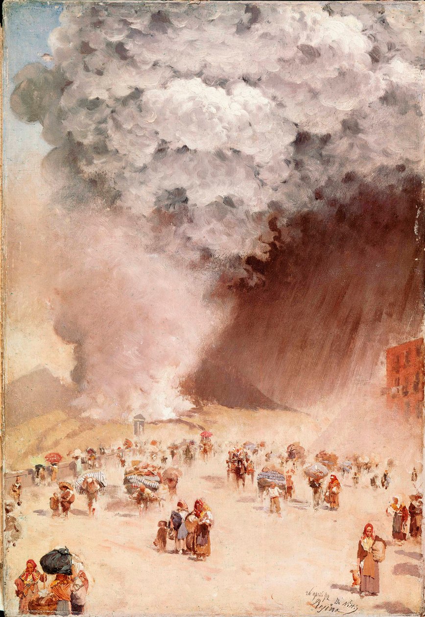 灰烬雨或朱塞佩·德尼特斯（Giuseppe De Nittis）的“维苏夫火山喷发”画作 作者 朱塞佩或约瑟夫·德尼蒂斯