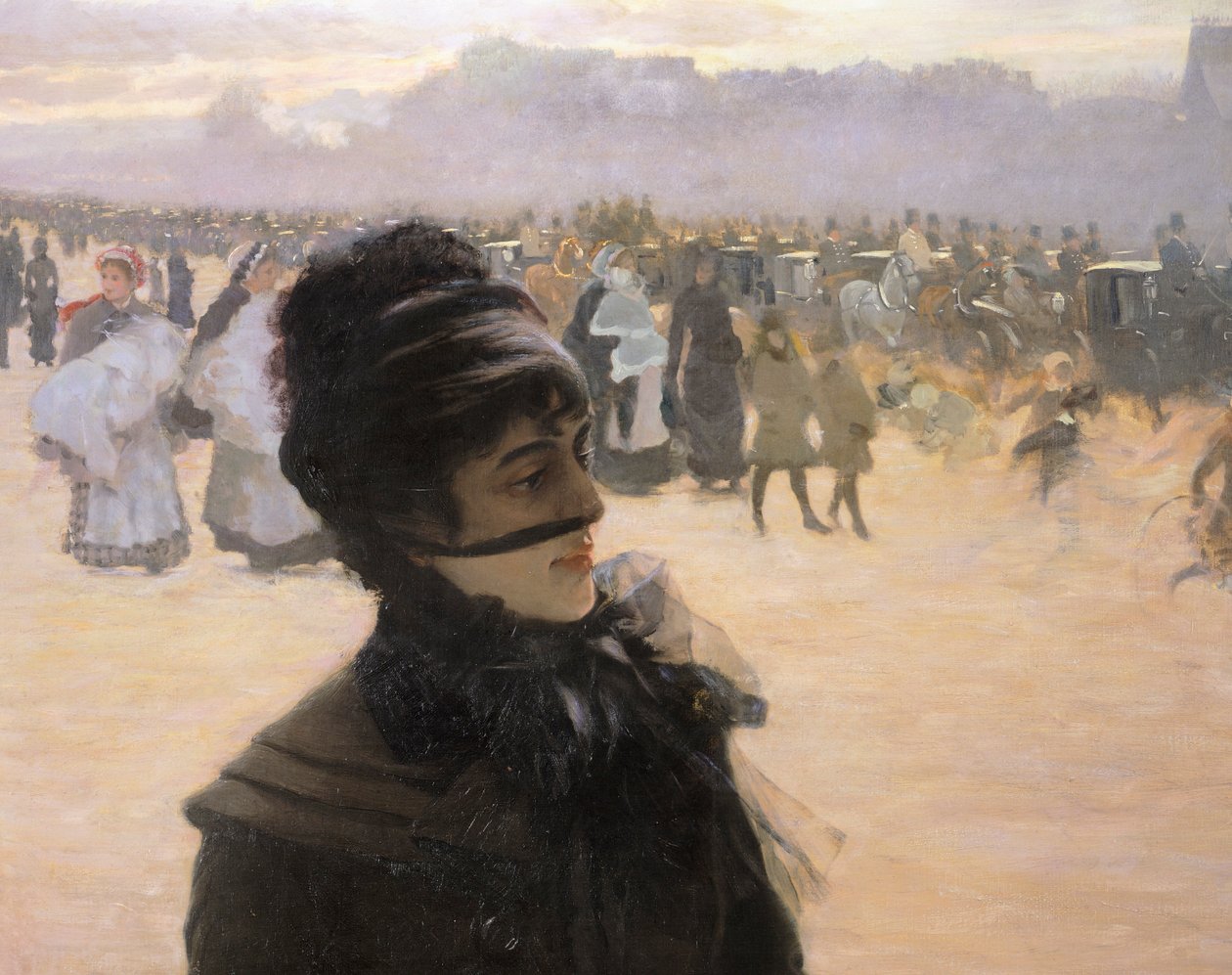 从布洛涅森林返回，带狗的女士，朱塞佩·德·尼蒂斯（Giuseppe de Nittis），细节 作者 朱塞佩或约瑟夫·德尼蒂斯