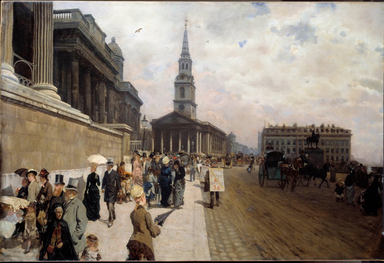伦敦国家美术馆和圣马丁教堂朱塞佩·德·尼蒂斯 (Giuseppe de Nittis) 的绘画 (1846-1884) 作者 朱塞佩或约瑟夫·德尼蒂斯