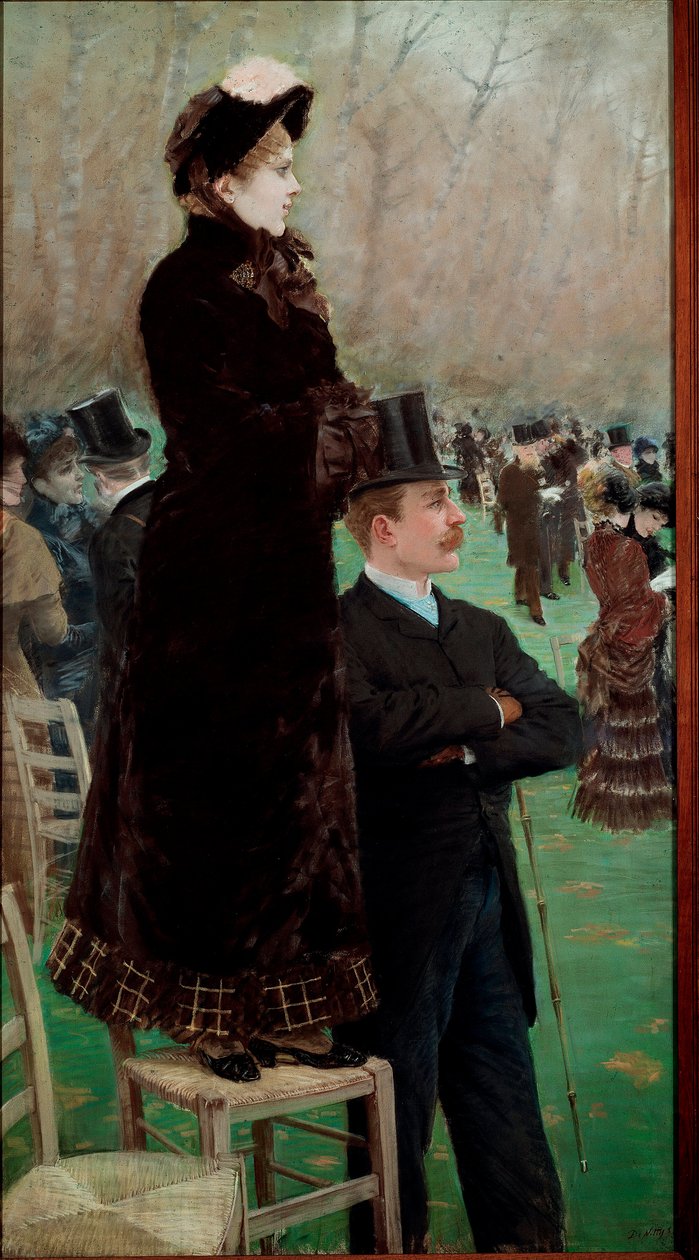 在 Bois de Boulogne Spectators 观看赛马比赛 作者 朱塞佩或约瑟夫·德尼蒂斯