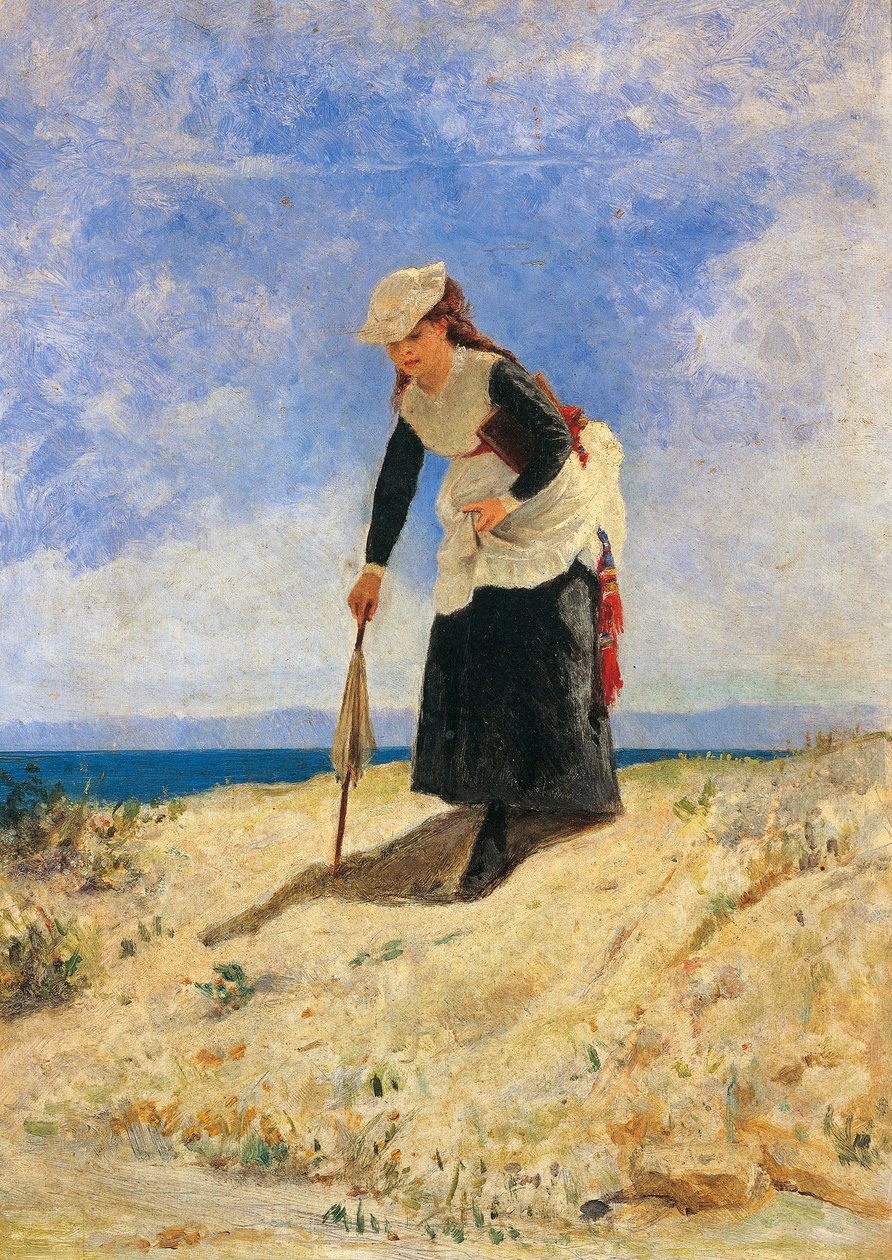 沙中的女人，大约 1875 年，朱塞佩·德·尼蒂斯 (Giuseppe de Nittis，1846-1884 年)，布面油画，35x26 厘米 作者 朱塞佩或约瑟夫·德尼蒂斯