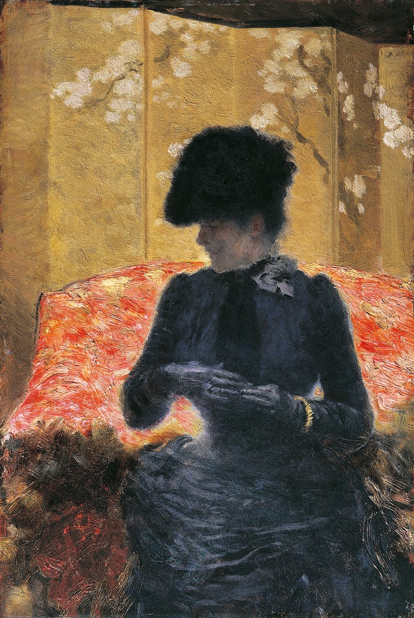 Woman on red sofa 作者 朱塞佩或约瑟夫·德尼蒂斯