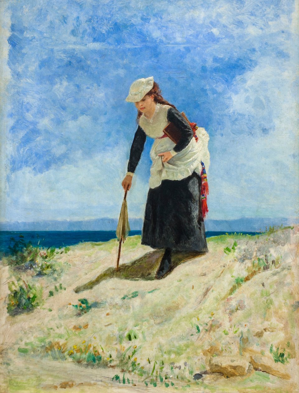 海滩上的女人，约 1875 年（布面油画） 作者 朱塞佩或约瑟夫·德尼蒂斯