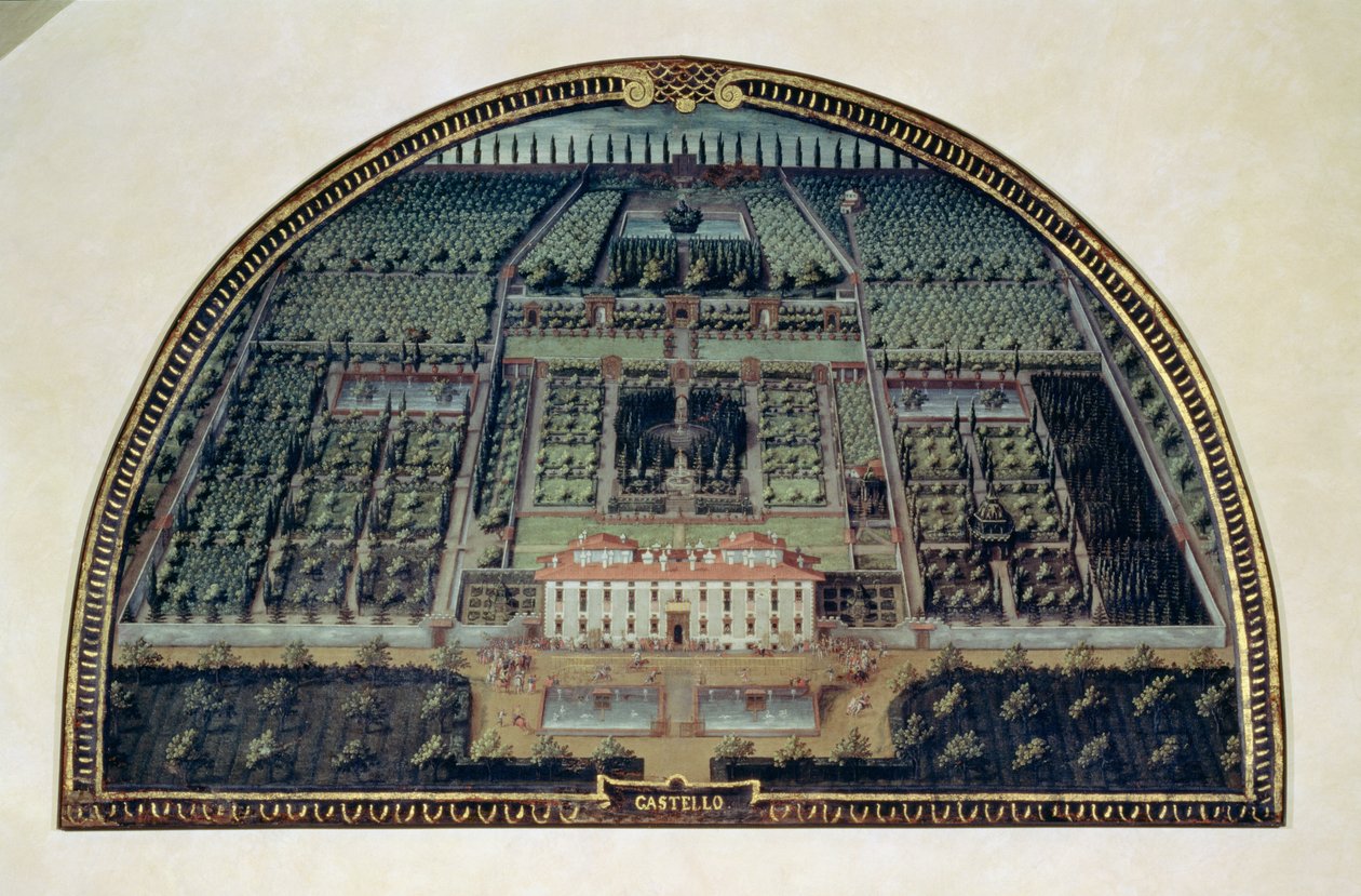 Villa di Castello酒店的一系列小屋描绘了Medici别墅的景致，1599年（面板上的蛋彩画） 作者 朱斯托·乌滕斯
