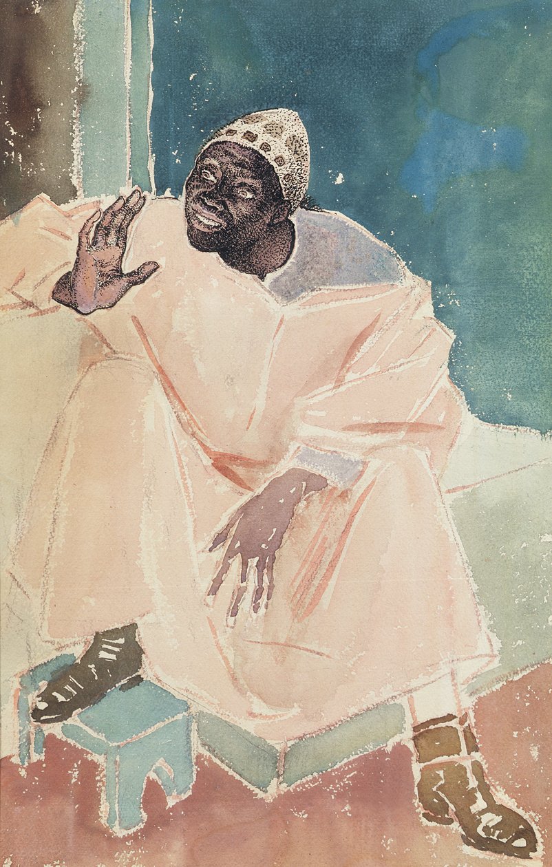 坐着的摩洛哥人，1936年（笔，墨水和纸上写着） 作者 格林·沃伦·菲尔波特