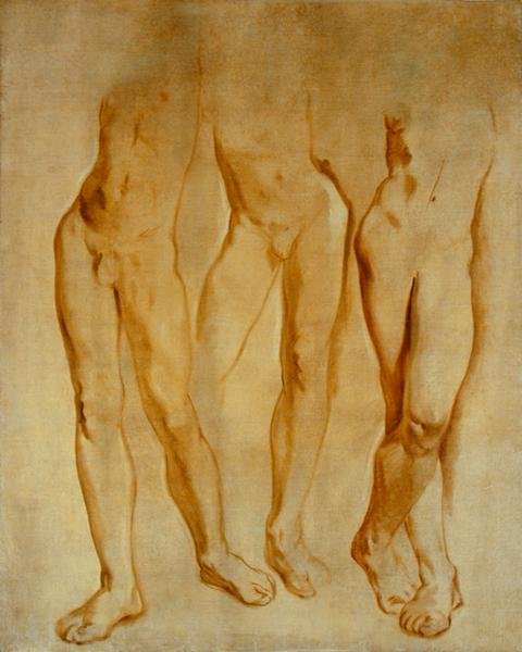 男性裸体的三个研究（布面油画） 作者 格林·沃伦·菲尔波特