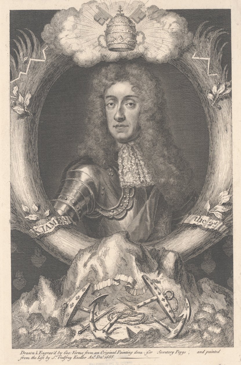詹姆斯二世，由George Vertue（1684-1756）雕刻，1688年 作者 戈弗雷·克纳勒