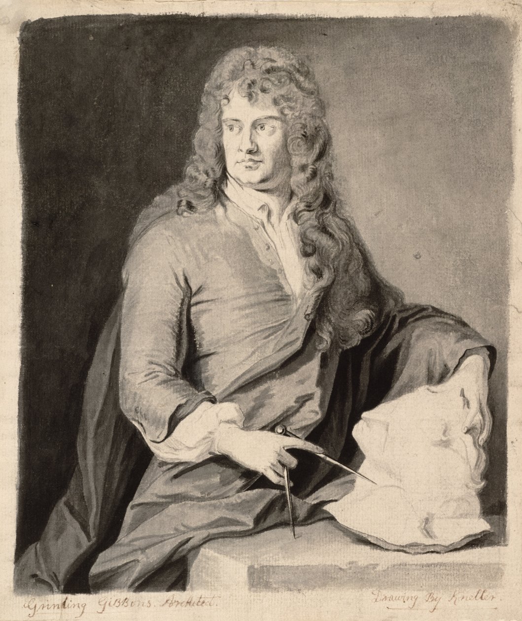Grinling Gibbons的肖像（1648-1721） 作者 戈弗雷·克纳勒