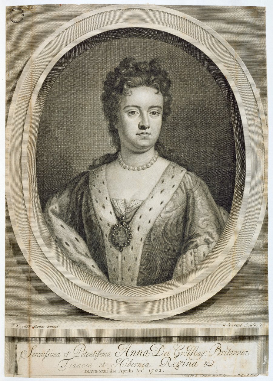 安妮女王（1665-1714），由George Vertue（1684-1756），1702年雕刻 作者 戈弗雷·克纳勒