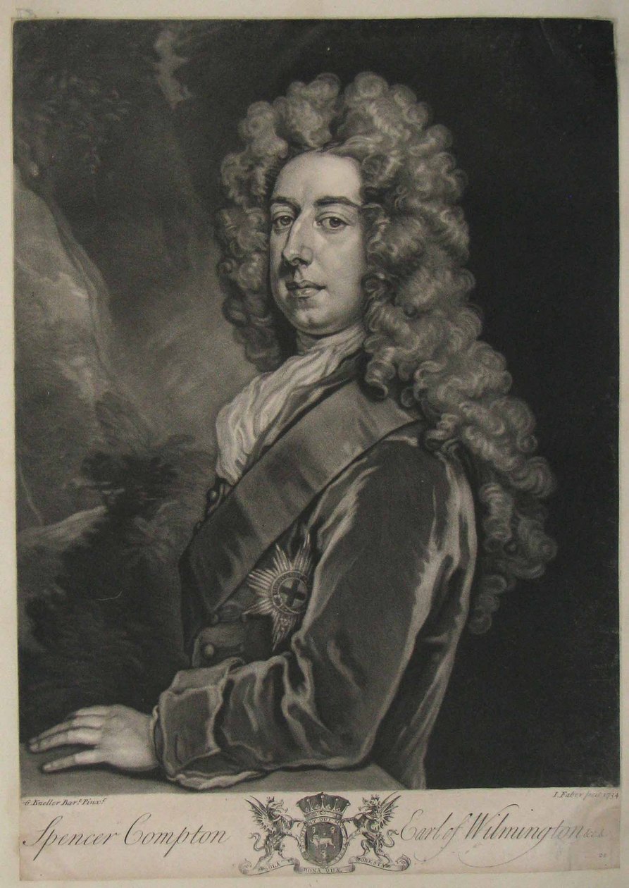 斯宾塞·康普顿，威尔明顿伯爵，约翰·费伯，1734年出版（mezzotint） 作者 戈弗雷·克纳勒