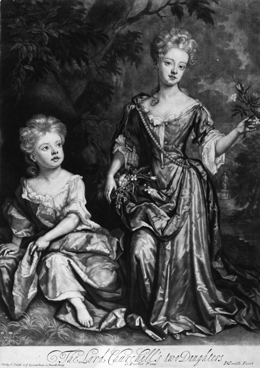 丘吉尔勋爵的两个女儿，约翰史密斯的mezzotint，c.1690（mezzotint） 作者 戈弗雷·克纳勒