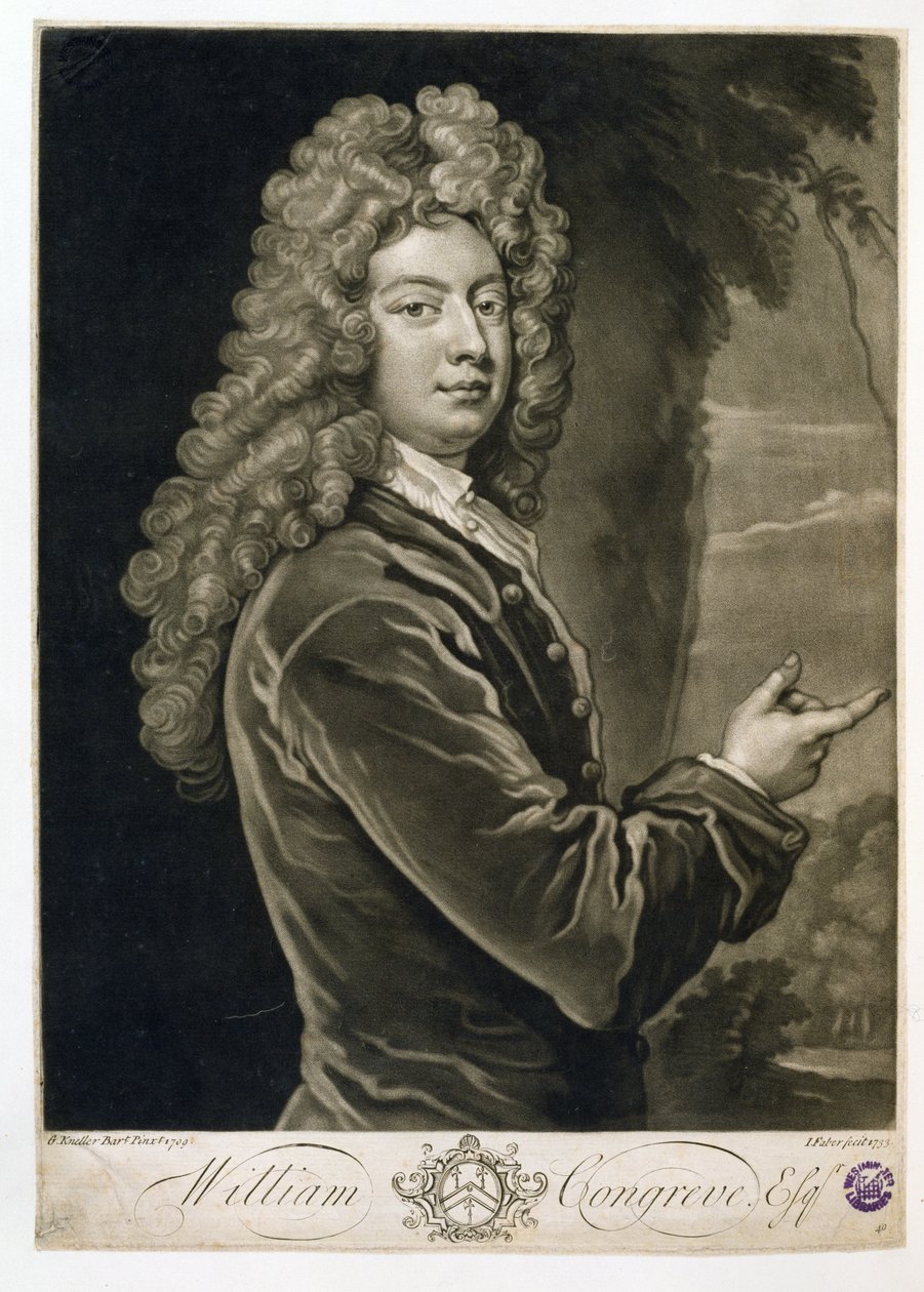 William Congreve（1670-1729），由John Faber（1684-1756），1733年刻 作者 戈弗雷·克纳勒