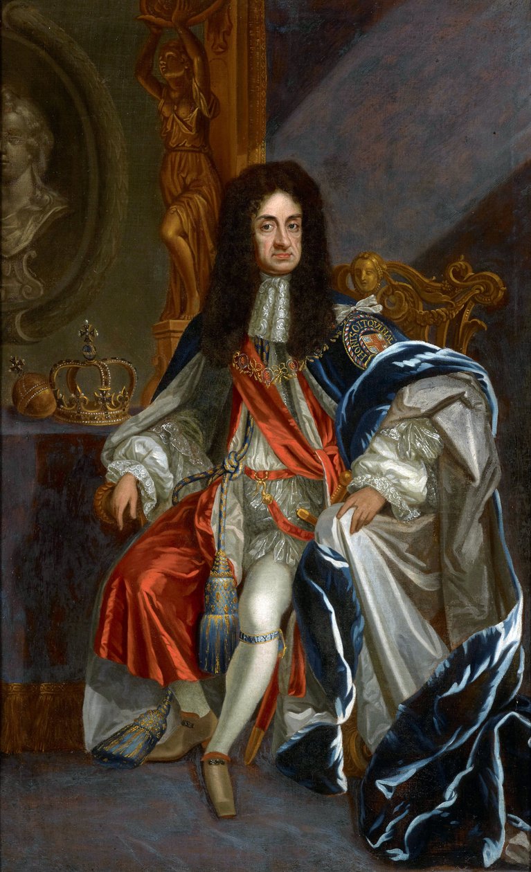 Baroque : Portrait of Charles II of England (1630-1685), in the robes of the Order of the Garter par Kneller, Sir Gotfrey (1646-1723), Second Half of the 17th cen.. Oil on canvas, 99,6x61,5. Private Collection 作者 戈弗雷·克纳勒