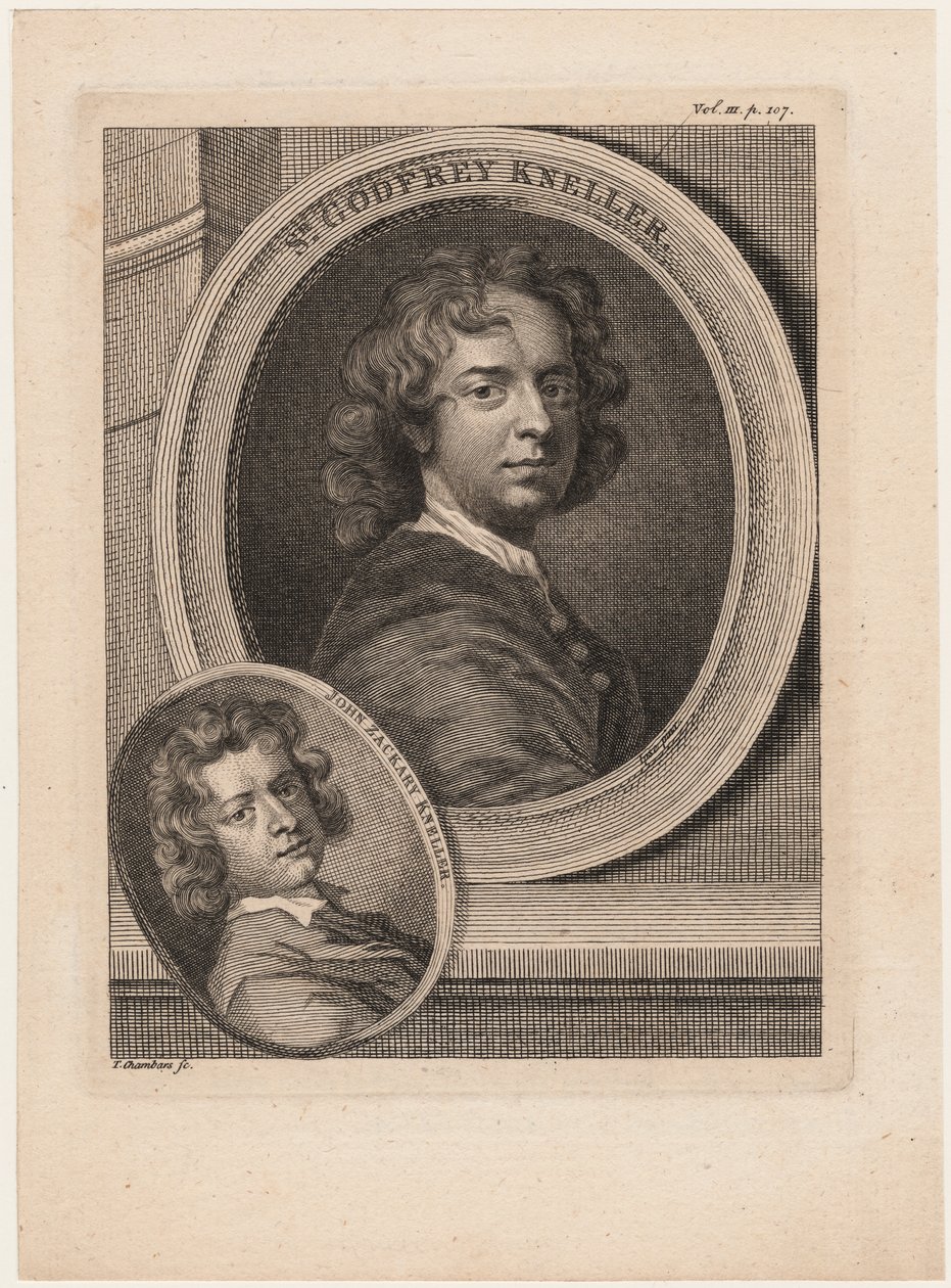 Godfrey Kneller，来自Horace Walpole的“绘画轶事”，由Thomas Chambars（1724-89）刻，1770年 作者 戈弗雷·克纳勒
