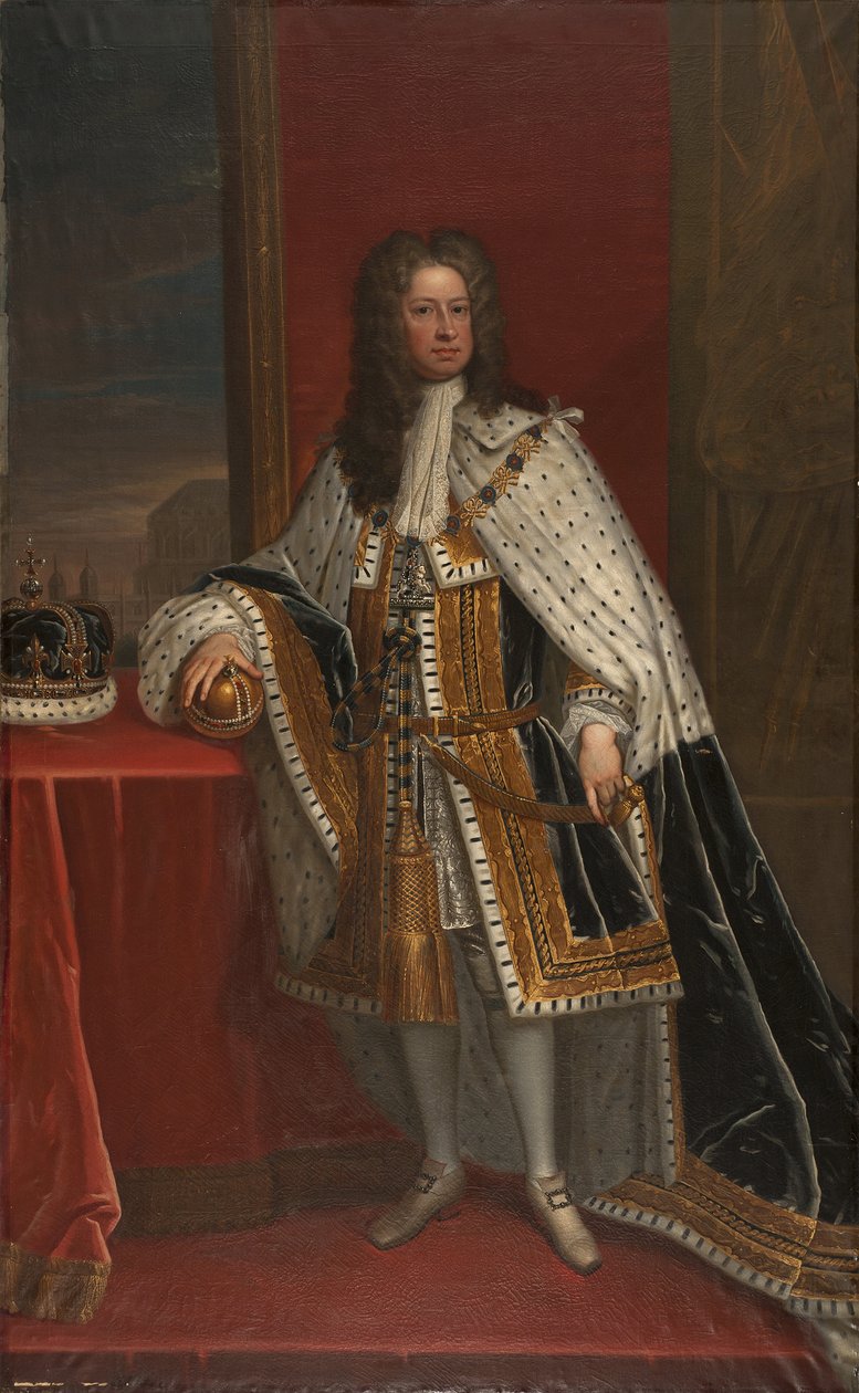 Le roi Georges I de Grande Bretagne (1660-1727) - 大不列颠乔治一世的肖像，由Kneller, Sir Gotfrey (1646-1723)创作。布面油画。尺寸：239x148.5厘米。斯德哥尔摩国家博物馆 作者 戈弗雷·克纳勒