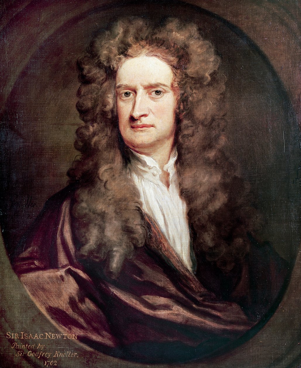 艾萨克-牛顿（1642-1727）的肖像，英国数学家、物理学家和天文学家，由戈弗雷-耐勒（1646-1723）绘画。 作者 戈弗雷·克纳勒
