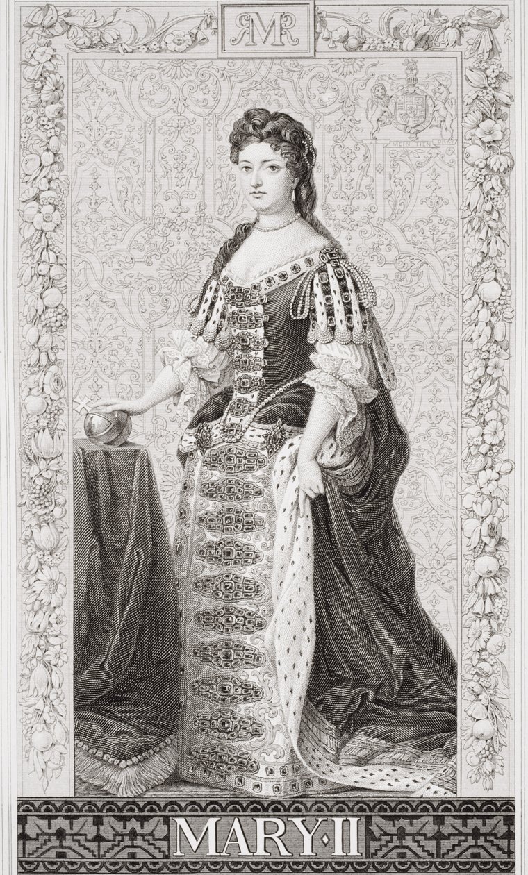 玛丽二世女王（1662-94）来自“英国和苏格兰历史插图”第二卷 作者 戈弗雷·克纳勒