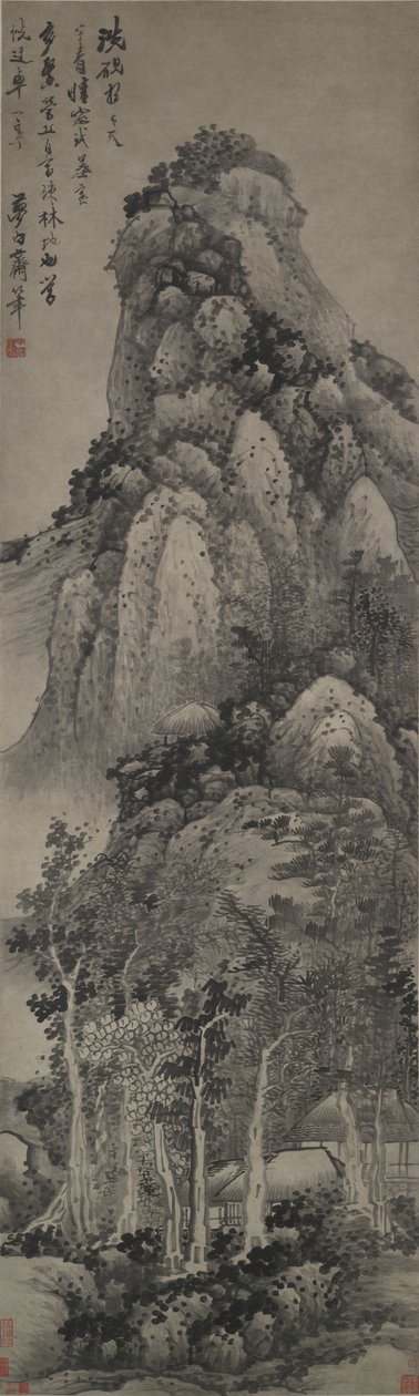 崇高的亭子，悬挂的卷轴，c.1683（墨水在纸上） 作者 龚贤