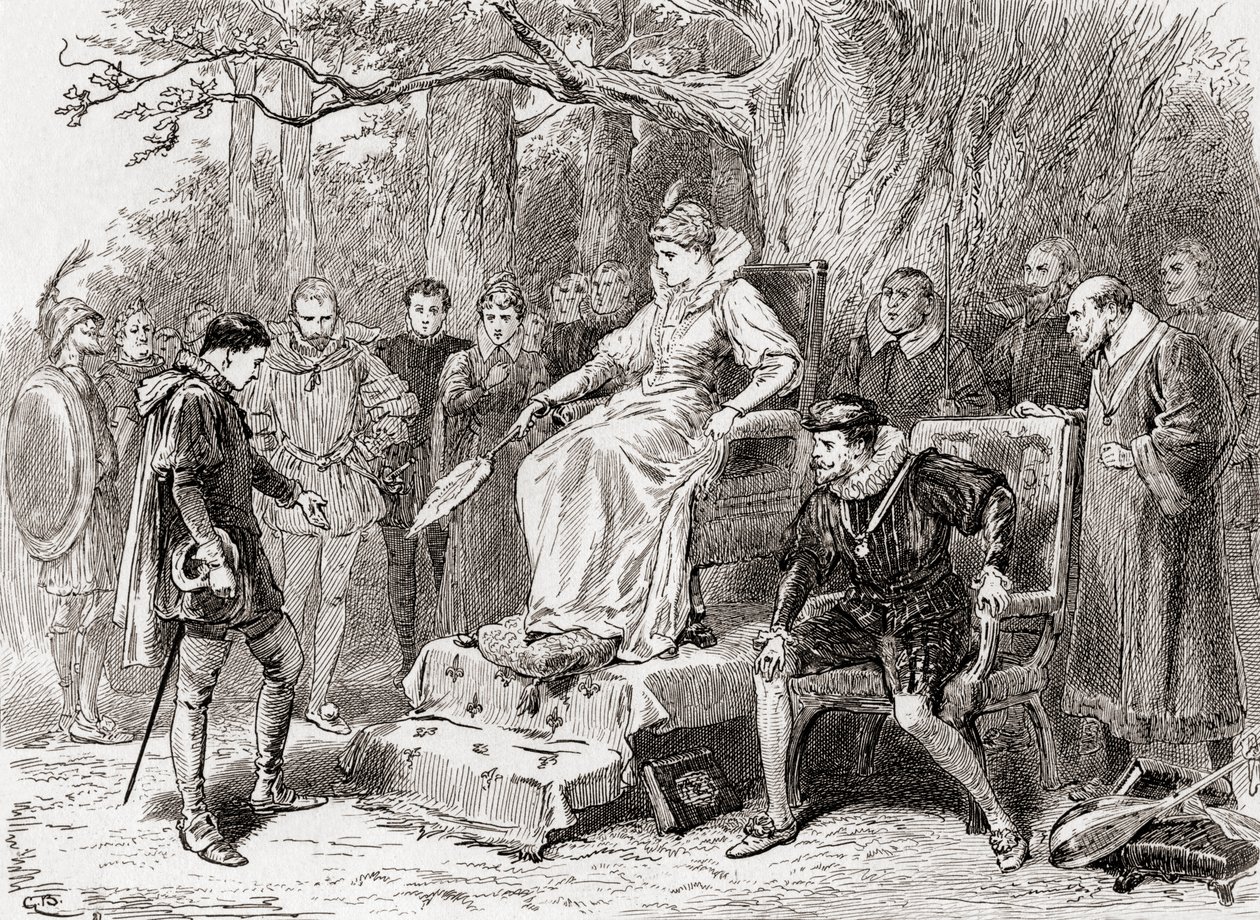 威廉·莎士比亚的一个场景扮演Loves Labors Lost，Act V Scene 2，Mercade：对不起，女士;我带来的新闻很重要，来自1896年出版的威廉莎士比亚作品 作者 戈登·弗雷德里克·布朗