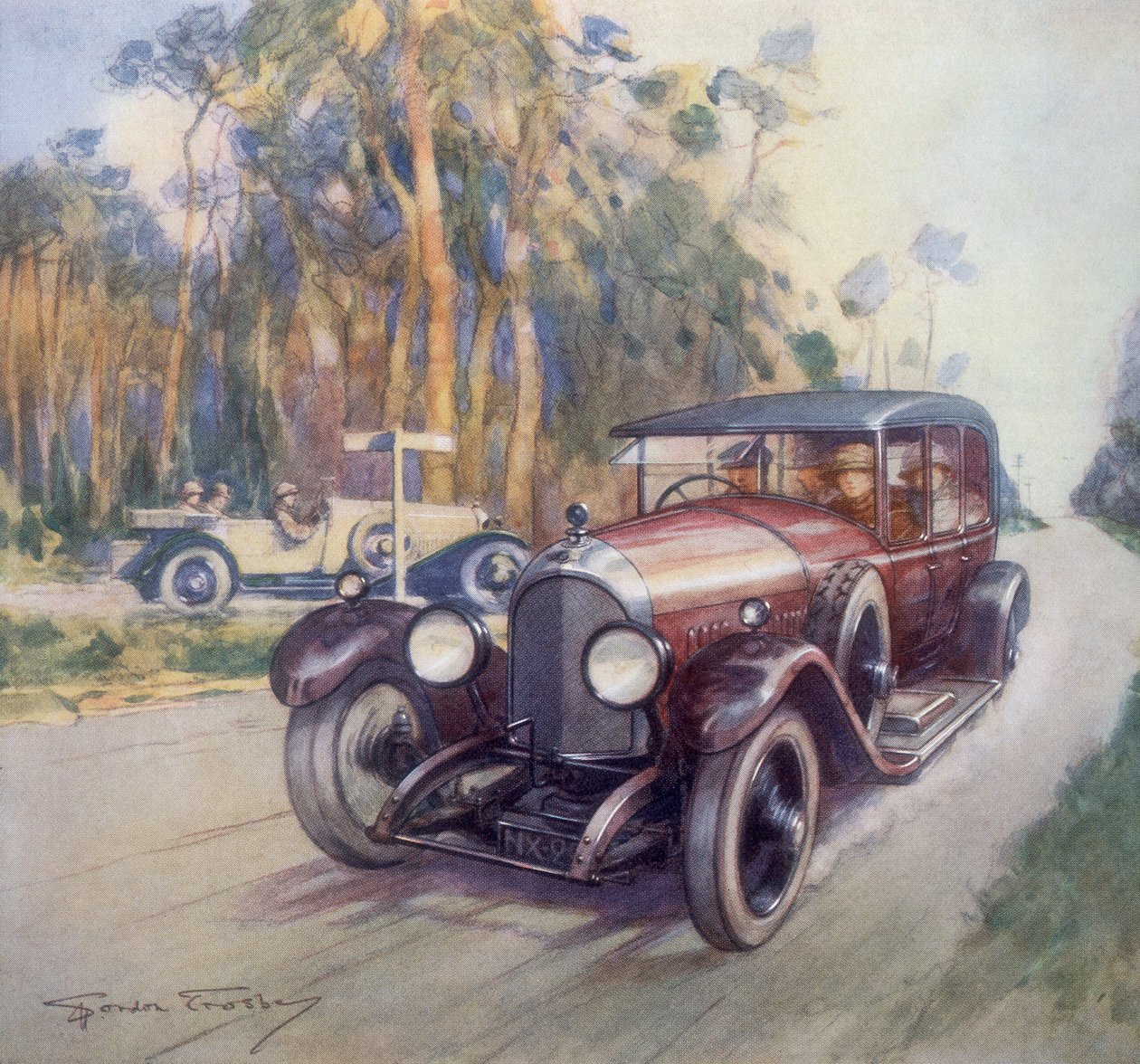 宾利汽车的广告海报，1927年 作者 戈登·克罗斯比