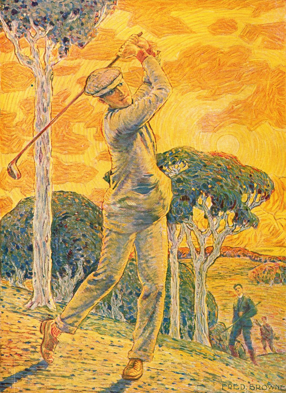 高尔夫，1919年9月15日Vie au Grand Air的封面插图（彩色雕刻） 作者 戈登·弗雷德里克·布朗
