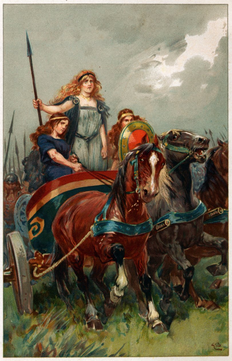 “手中的长矛，Boadicea带领他们攻击”，来自Alice S. Hoffman的“英雄历史英雄与女英雄”的插图 作者 戈登·弗雷德里克·布朗