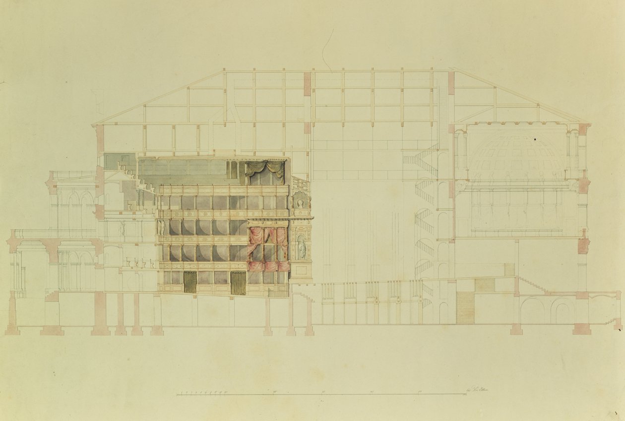 规划德累斯顿皇家剧院，c.1838（钢笔和墨水在纸上） 作者 戈特弗里德·森珀