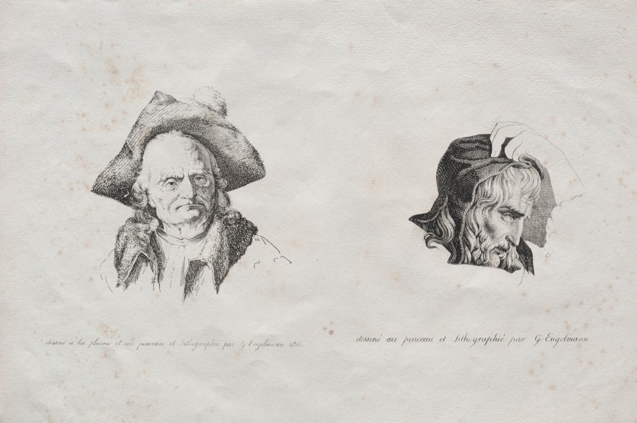 石版画集：两个头，1816年。 作者 戈特弗里德（Gottfried）或戈德弗罗伊（Godefroy Engelmann）