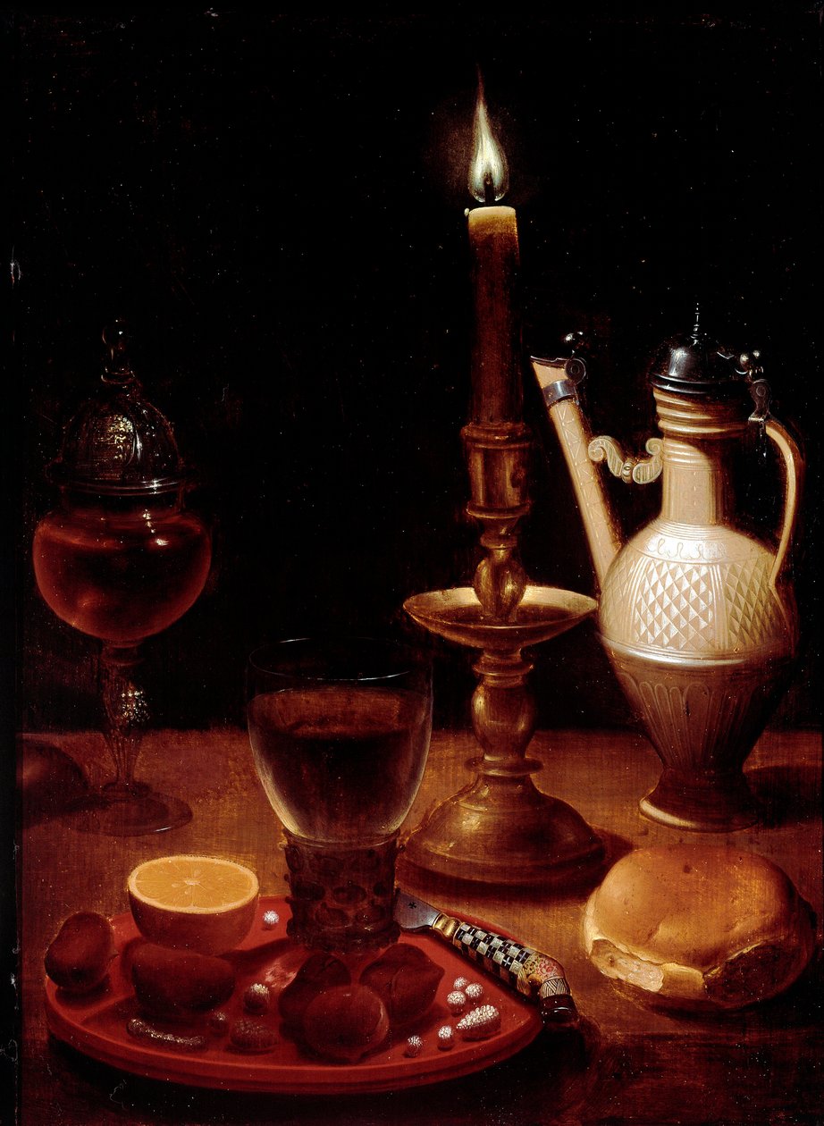 静物与蜡烛、一杯酒和橙子 由 Gotthardt 所绘 Wedig (Gottfried Von Wedig) (1583-1641) 巴黎，卢浮宫博物馆 作者 戈特哈特·冯·韦迪格
