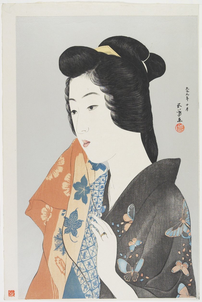 (拿着毛巾的女人），1920年10月 作者 桥口吾代