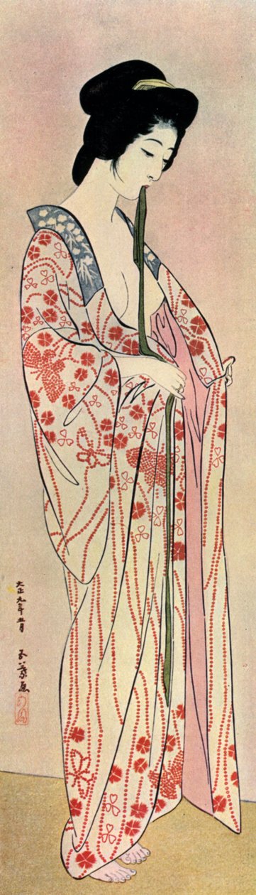 1920年至1930年，一位穿着长袍的日本女人。 作者 桥口吾代