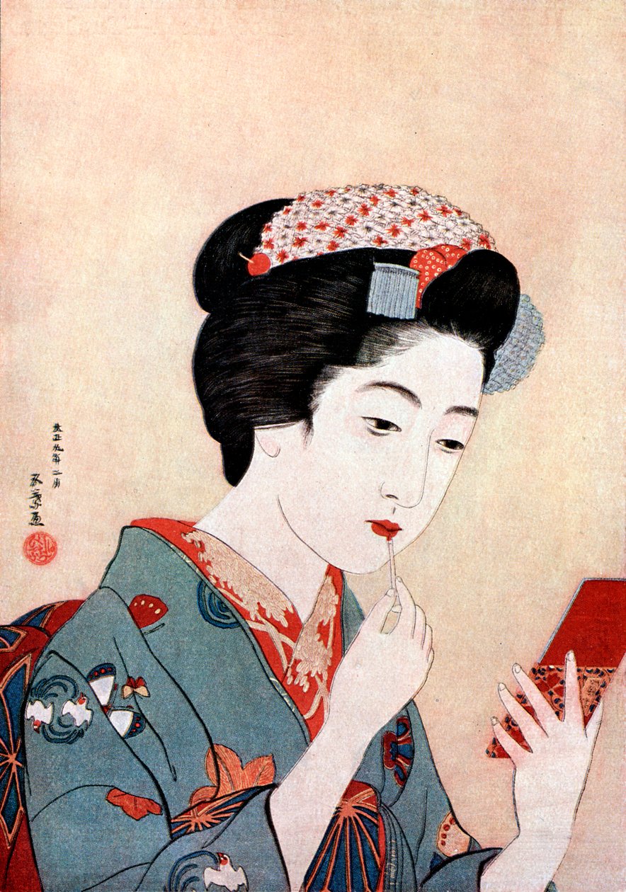 有贝尼刷子的女人，c1900-1921年。 作者 桥口吾代