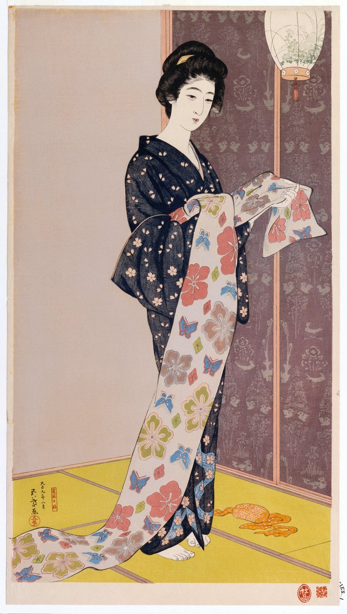 夏季和服的年轻女子，1920年 作者 桥口吾代